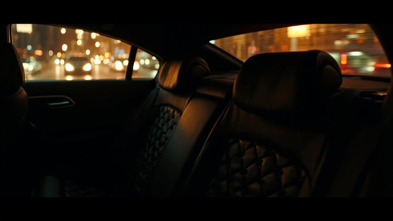 Night-time executive cabin with city lights